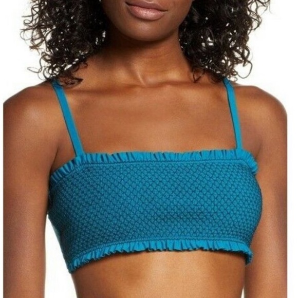 Chelsea28 Smocked Bandeau Bikini Top Teal Gloss - Picture 1 of 16